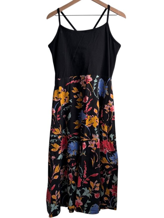Pact Dresses & Skirts - Pact Organic Cotton Fit & Flare Dress Black Floral Print Midi Sleeveless-XL